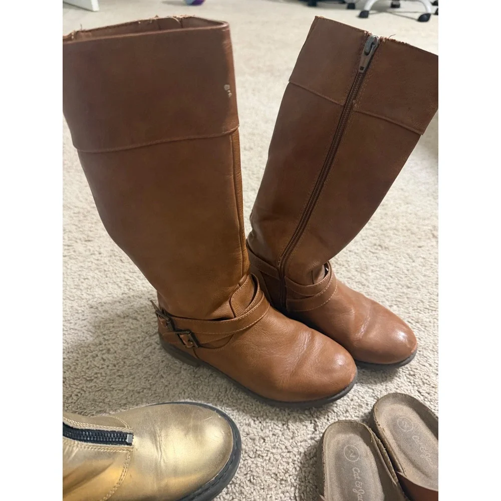 Girls Footwear Bundle Cat & Jack Brown Riding Boots Gold Chelsea Boots Sandals 2